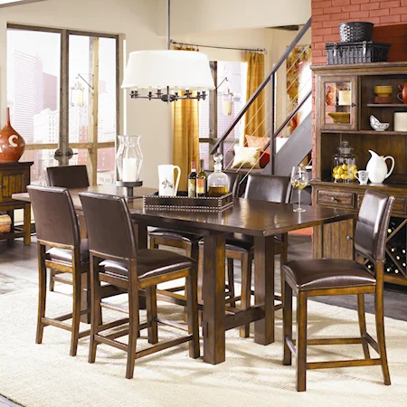 7 Piece Pub Set with Leather Pub Chairs